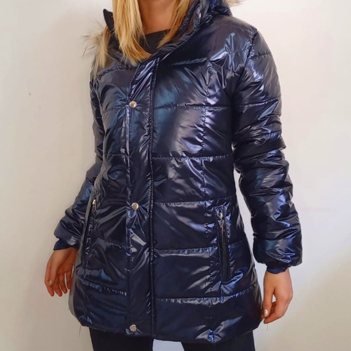 Puffer Campera Larga Con Abrigo Interior Metalizada 