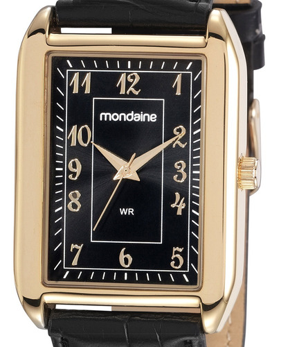 Relogio Masculino Mondaine Quadrado Dourado Couro Números