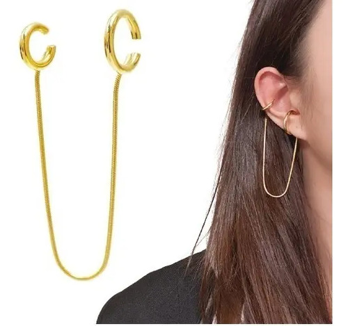 Arete Clip De Oreja/ Trepador Earcuff Y Cadena Sin Perforar