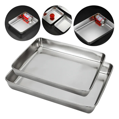 2 Bandeja Lisa Assadeira Alta 25 E 30 Cm Retangular Inox Cor Prateado