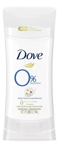 Desodorante Dove 0% Alumínio 48h Cotton Sandalwood 74g Eua