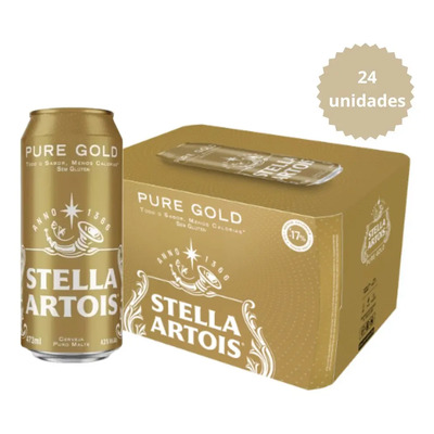 24x Cerveja Stella Artois Pure Gold Latão 473ml Sem Glúten | Frete grátis