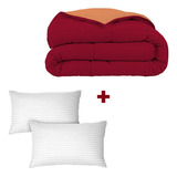 Edredon King Size Bordo Reversible + Almohada X2 De Regalo