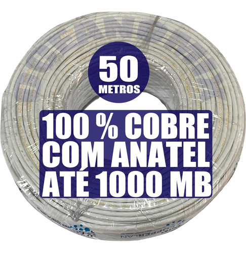 Cabo Rede Utp 4 Pares Cat5e Rolo 50m Internet 100% Cobre