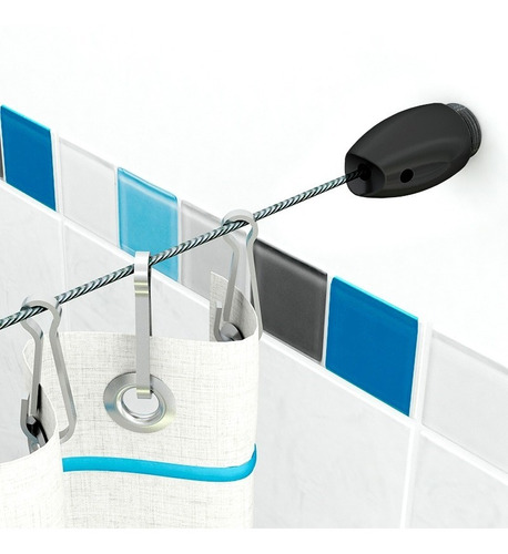 Tensor P Cortina De Baño Temacasa Tensocable Oslo Negro Mate