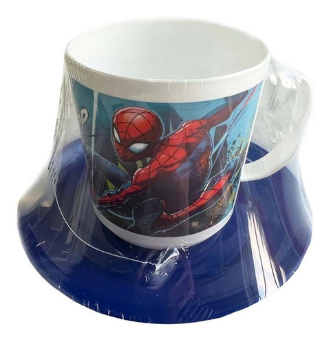 Taza Con Plato Spiderman Plastica Hombre Araña Ha043 Cresko