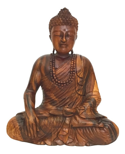 Escultura Estátua Buda Enfeite Decorativo Madeira Bali 52cm