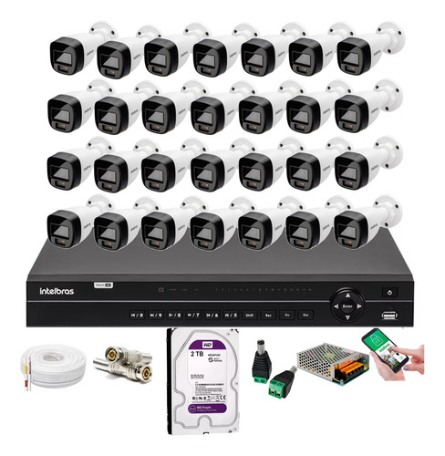 Kit 28 Cam Full Color Intelbras, Dvr 32 Intelbras, Purple 2t