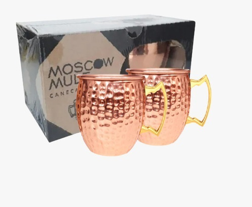 Kit 2 Canecas Moscow Mule Em Cobre Puro 500 Ml Marteladas