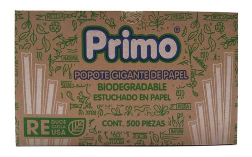 Popote De Papel Primo Biodegradable Con 500 Piezas