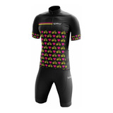  Conjunto De Ciclismo Feminino Camisa Short Espuma Coração