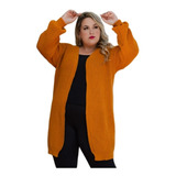 Cardigan Feminino Aberto Sobretudo Tricô Plus Size Exg 50,54