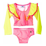 Blusa Biquíni Infantil Feminino Com Proteção Solar Neon Rosa