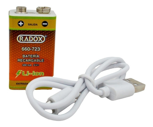 Bateria Recargable 9v Cable Cargador Usb 500mah Li-ion Radox