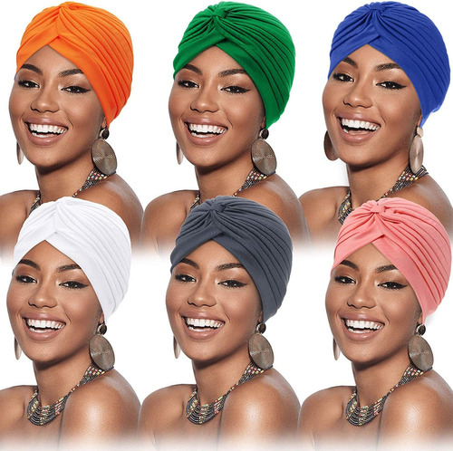 * 6 Turbantes Para Mujer, Plisado, Para La Cabeza