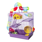 Gaiola Hamster 3 Andares Luxo Lilás Tubos Casinha E Rodinha