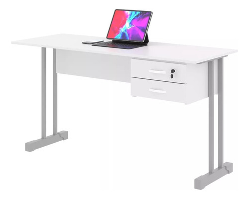 Mesa Escrivaninha Home Office 2 Gavetas Pés Aço Ethos 100 Cm