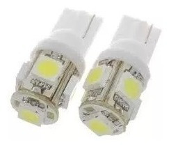 2 Lamparas T10 W5w Led Posicion 5 Puntas Blanco