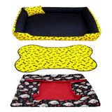 Cama Para Cachorro Grande Gg 95x95 Cm + Tapete E Capa Extra Cor Cama Amarela+capa Vermelha