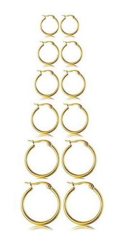 Aros Aritos X6 Argollas Mujer Acero Quirúrgico Dorado 