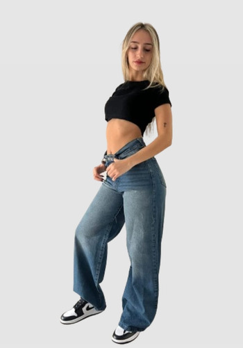 Jeans Mujer Mom Wide Baggy Tendencia Urbana 