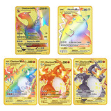 Kit 5 Cartas De Metal Charizard Gx Pokemon Pikachu Rainbow