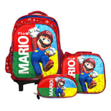 Mochila Escolar Primaria Mario Bros 3d, Carrito Desmontable