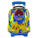 Mochila Con Ruedas Kinder Pikachu Pokemon Azul Ruz Original