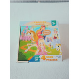 Caja 4 Puzzles Rompecabezas Madera Niñas Princesa 