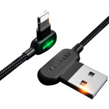 Cabo Carregador Usb Led Lightning Apple 90º 2.4a 180cm Preto