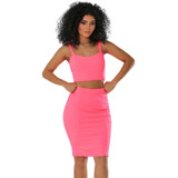 Conjunto Festa Cores Vivas Neon Rosa Azul Saia E Cropped Top