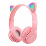 Fone Gatinho Sem Fio Led Bluetooth Infantil Orelha Gato Cat Cor Rosa-chiclete