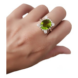 Anillo Plata 925 Solitario Con Piedra Grande Verde Y Blancas