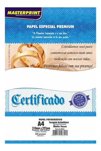 Papel Fotográfico Matte Fosco Inkjet A4 230g - 100 Folhas