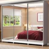 Guarda Roupa Madesa Royale 100% Mdf 3 Portas Espelho C/ Pés Cor Branco 1063093ecp