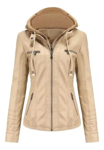 Chaqueta Mujer Euro Hood Abrigo Con Cremallera Ropa De Cuero