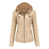 Chaqueta Mujer Euro Hood Abrigo Con Cremallera Ropa De Cuero