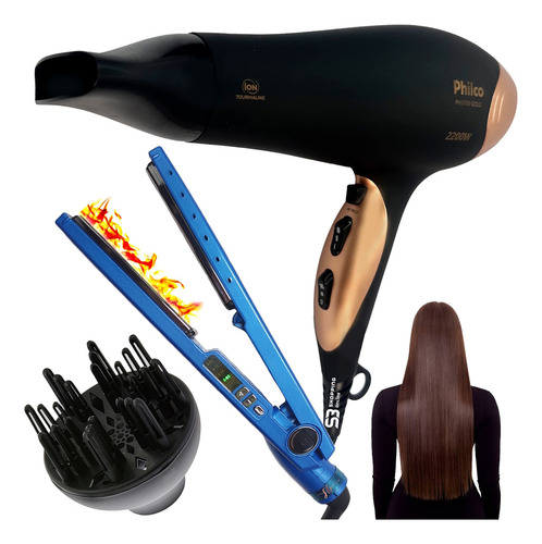 Secador De Cabelo 220w Com Difusor Grande E Chapinha Nano