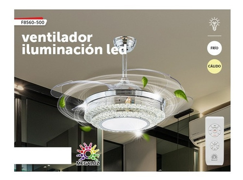 Candil/ventilador Retráctil Color Plata Luz Led C/control