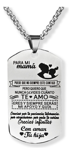 Collar Para Mujer Con Dije Placa Hijos A Madre Color Plata