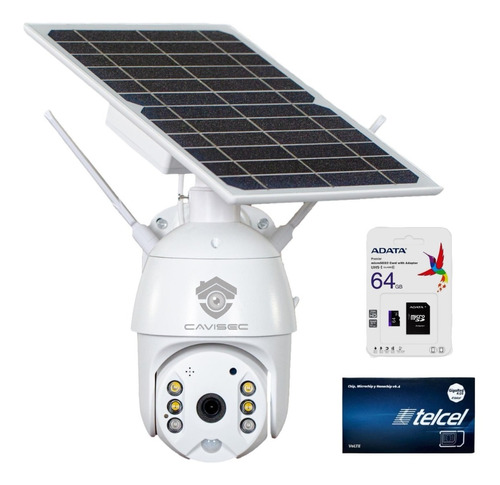 Cámara Seguridad Cavisec Solar 4g + Sim + Micro Sd 64gb Ptz