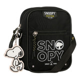 Bolsa Shoulder Bag Snoopy Preta Transversal Alça Regulável Cor Preto Cor Da Correia De Ombro Preto Desenho Do Tecido Liso