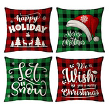 Fundas De Almohada De Navidad 12x12 Juego De 4 Rojo Ver...