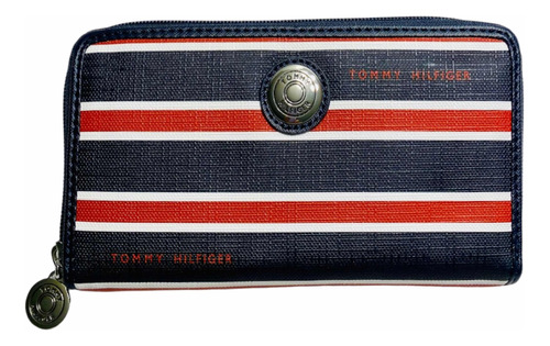 Cartera Tommy Hilfiger Mujer Azul Rayado Placa Original M515