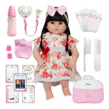 Bebê Boneca Morena Cegonha Reborn Dolls 100% Silicone Pode Banho + Itens 