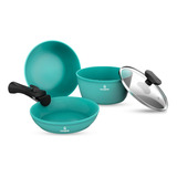 Set 3 Batería De Cocina Hausklein De Aluminio Antiadherente Color Turquesa