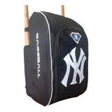 Backpack De Béisbol Ny Color Negro Bordada 