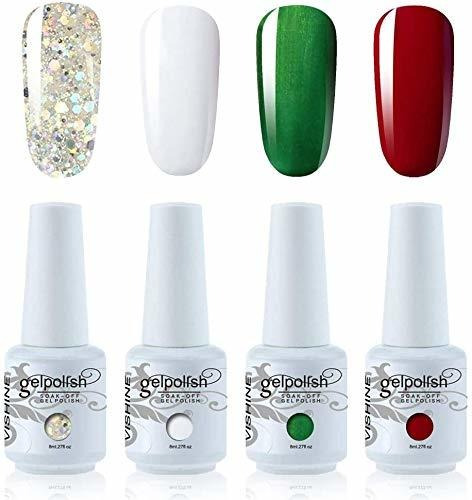 Esmalte Para Uñas En Gel Verde Rojo Blanco Con Glitter 4 Pzs