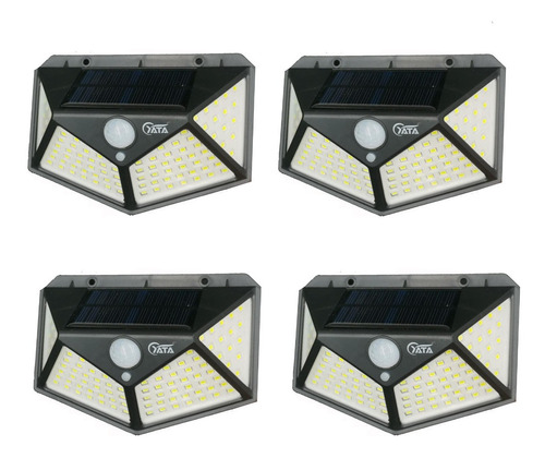 Kit 4 Luminária Solar Parede 100led Sensor Presença 3 Funçõe