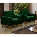 Kit 2 Poltronas Decorativa Living Base Lavinia Linho Verde